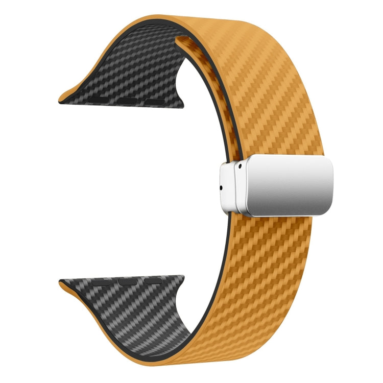 For Apple Watch Series 2 42mm Carbon Fiber Magnetic Silver Buckle Watch Band(Light Brown Black) - free shipping - PMC TechLife - Order now!