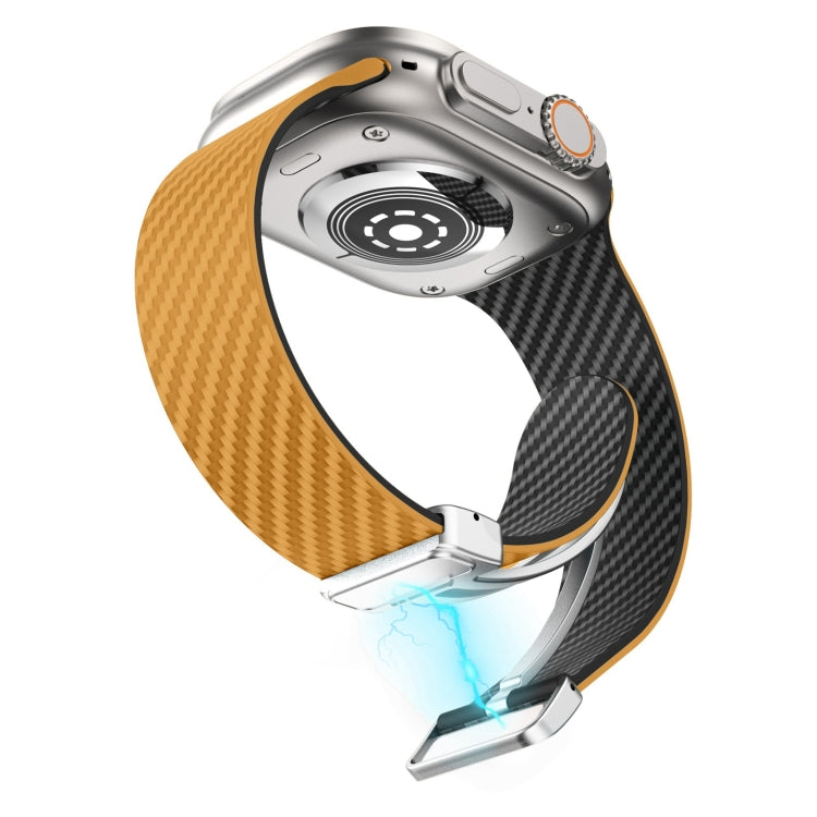 For Apple Watch Series 2 42mm Carbon Fiber Magnetic Silver Buckle Watch Band(Light Brown Black) - free shipping - PMC TechLife - Order now!