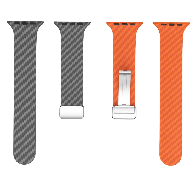 For Apple Watch 38mm Carbon Fiber Magnetic Silver Buckle Watch Band(Spacy Grey Orange) - free shipping - PMC TechLife - Order now!
