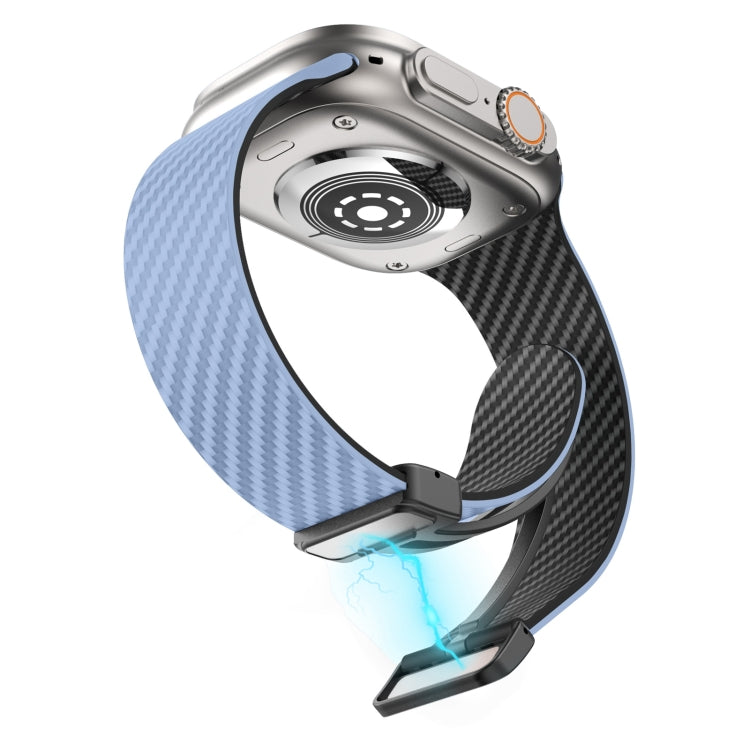 For Apple Watch Series 8 41mm Carbon Fiber Magnetic Black Buckle Watch Band(Light Blue Black) - free shipping - PMC TechLife - Order now!