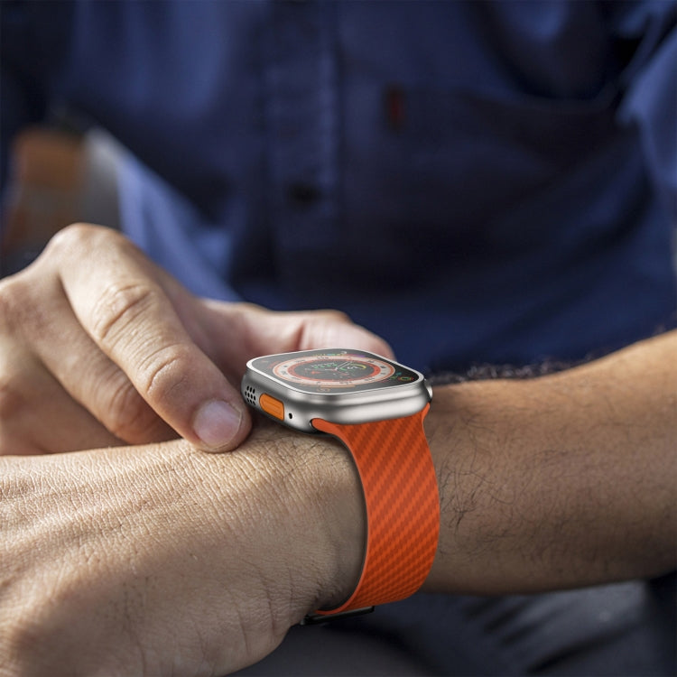 For Apple Watch Series 8 45mm Carbon Fiber Magnetic Black Buckle Watch Band(Orange Grass) - free shipping - PMC TechLife - Order now!