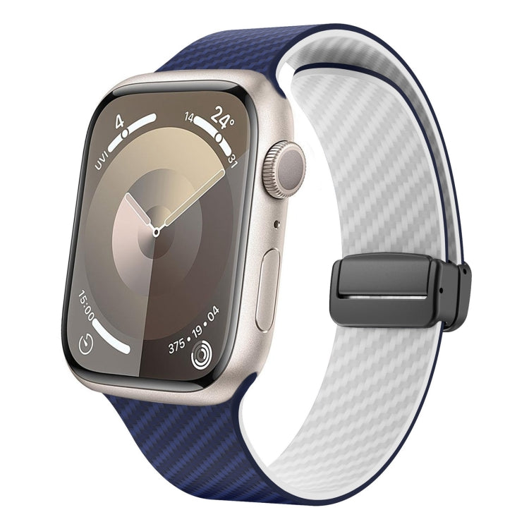For Apple Watch SE 2022 44mm Carbon Fiber Magnetic Black Buckle Watch Band(Royal Blue White) - free shipping - PMC TechLife - Order now!