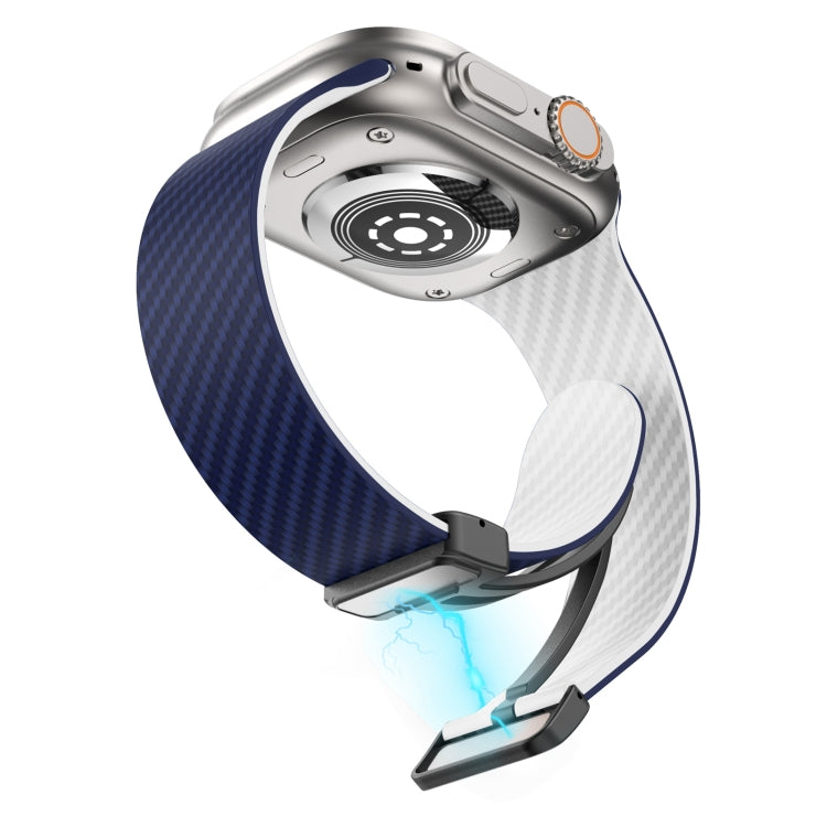 For Apple Watch SE 2022 44mm Carbon Fiber Magnetic Black Buckle Watch Band(Royal Blue White) - free shipping - PMC TechLife - Order now!