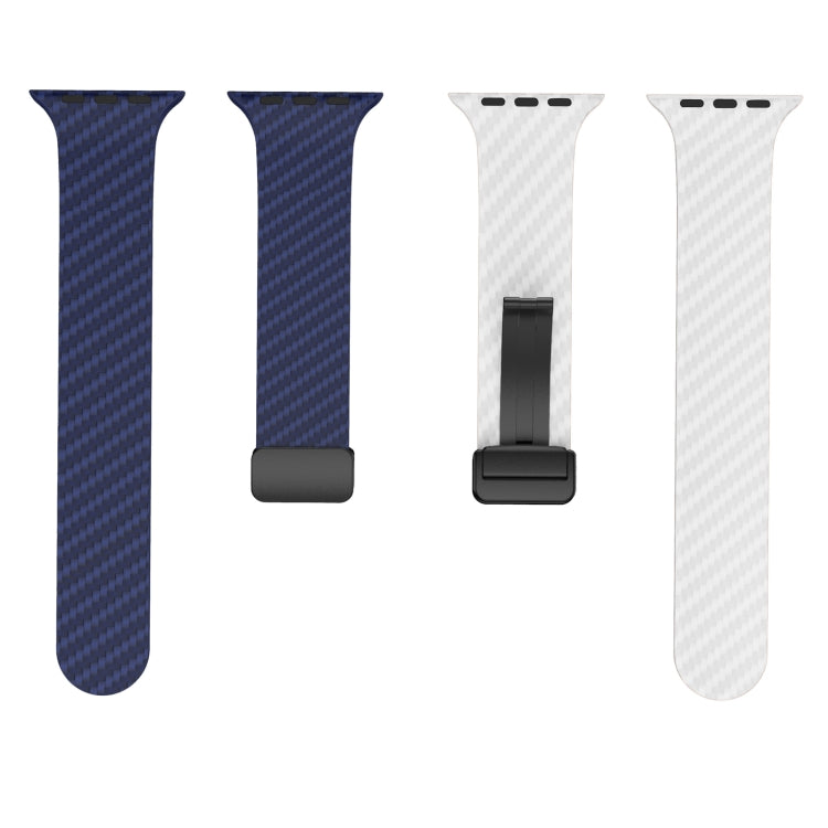 For Apple Watch SE 2022 44mm Carbon Fiber Magnetic Black Buckle Watch Band(Royal Blue White) - free shipping - PMC TechLife - Order now!