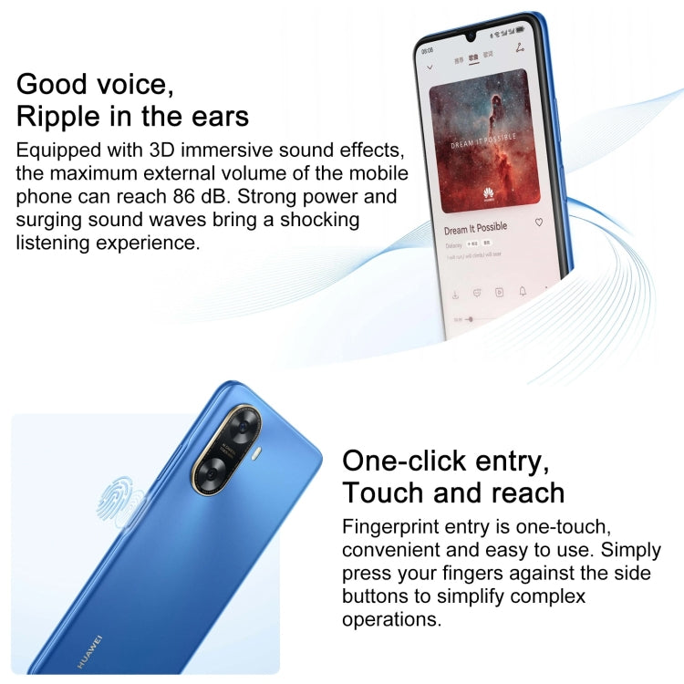 HUAWEI Enjoy 70z, 8GB+128GB, Side Fingerprint Identification, 6.75 inch HarmonyOS 4.0 Octa Core 2.4GHz, Network: 4G, Not Support Google Play(White) - free shipping - PMC TechLife - Order now!