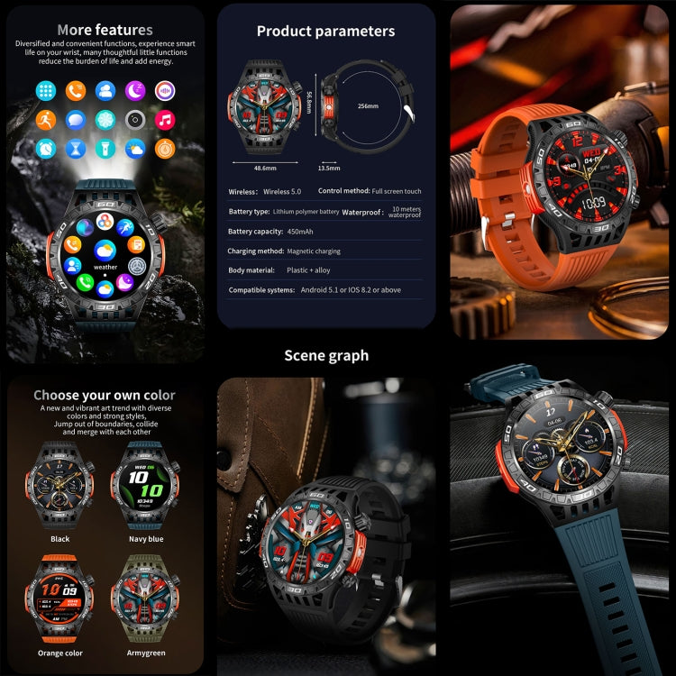 HT22 1.46 inch Smart Sport Watch, Support Bluetooth Call / Sleep / Heart Rate / Blood Pressure Health Monitor(Black Green) - Smart Watches by PMC TechLife | Online Shopping South Africa | PMC TechLife