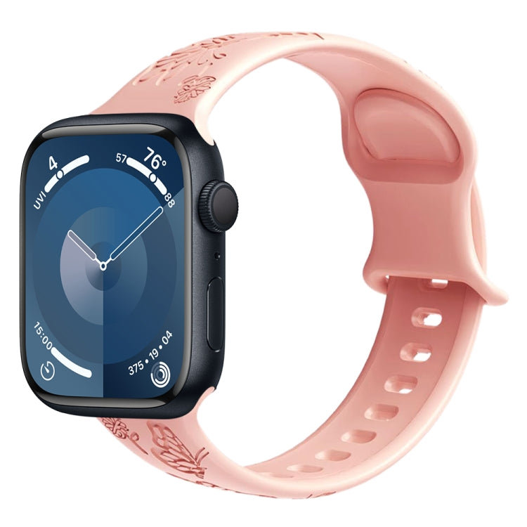 For Apple Watch SE 2023 44mm Butterfly Flower Embossed Silicone Watch Band(Retro Rose) - Watch Bands by PMC TechLife | Online Shopping South Africa | PMC TechLife
