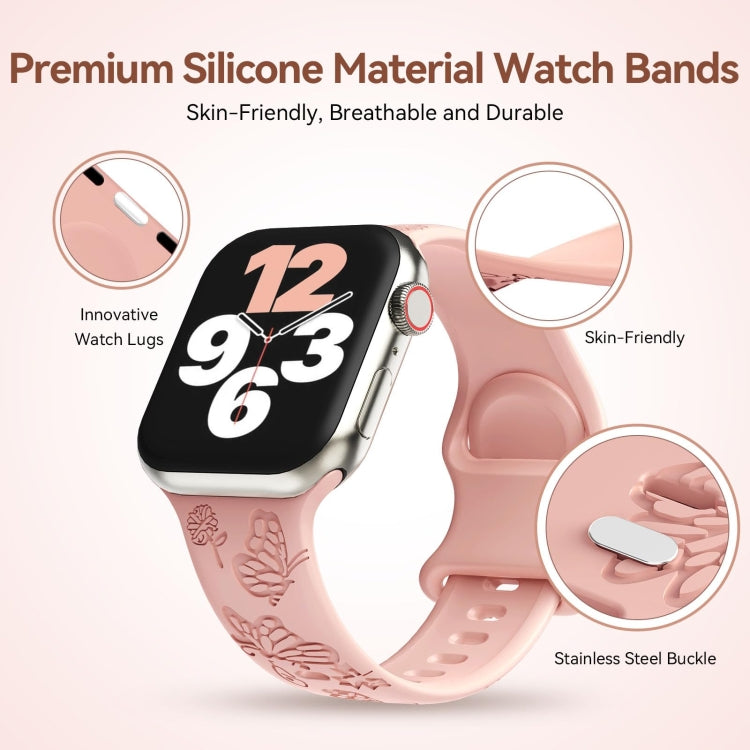 For Apple Watch Series 8 41mm Butterfly Flower Embossed Silicone Watch Band(Retro Rose) - Watch Bands by PMC TechLife | Online Shopping South Africa | PMC TechLife