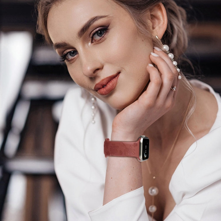 For Apple Watch SE 2022 40mm Butterfly Flower Embossed Silicone Watch Band(Brick Red) - Watch Bands by PMC TechLife | Online Shopping South Africa | PMC TechLife