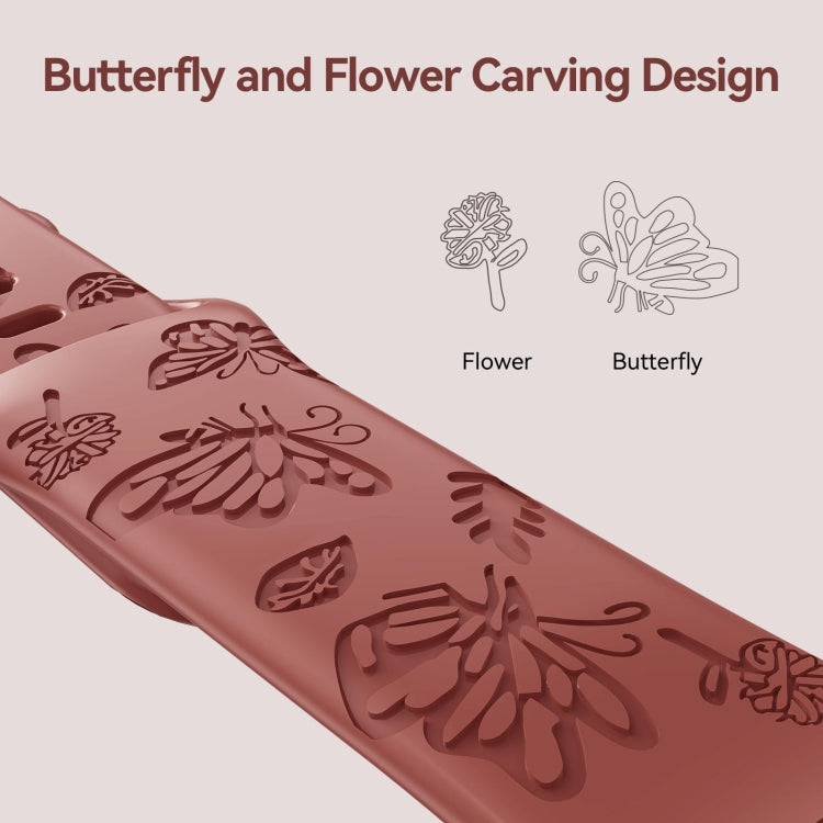For Apple Watch SE 2022 44mm Butterfly Flower Embossed Silicone Watch Band(Brick Red) - Watch Bands by PMC TechLife | Online Shopping South Africa | PMC TechLife