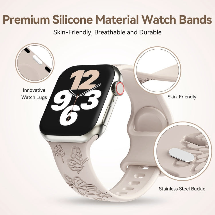 For Apple Watch Series 6 44mm Butterfly Flower Embossed Silicone Watch Band(Starlight) - Watch Bands by PMC TechLife | Online Shopping South Africa | PMC TechLife