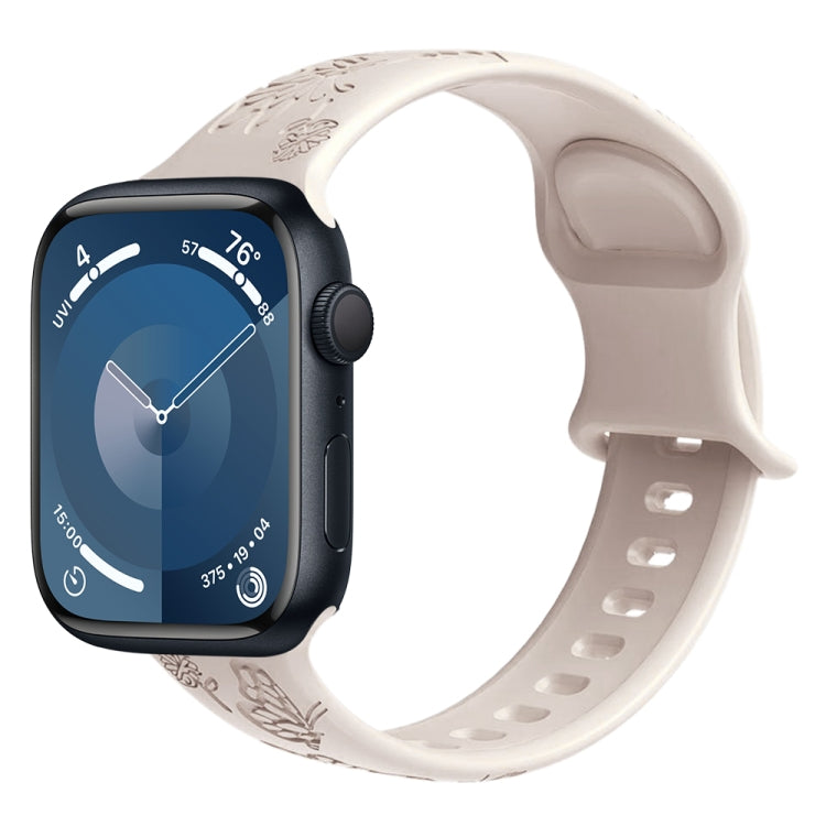 For Apple Watch Series 5 44mm Butterfly Flower Embossed Silicone Watch Band(Starlight) - Watch Bands by PMC TechLife | Online Shopping South Africa | PMC TechLife
