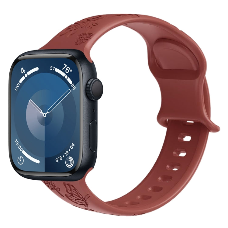 For Apple Watch Series 5 40mm Butterfly Flower Embossed Silicone Watch Band(Brick Red) - free shipping - PMC TechLife - Order now!