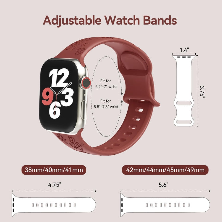 For Apple Watch Series 4 40mm Butterfly Flower Embossed Silicone Watch Band(Brick Red) - Watch Bands by PMC TechLife | Online Shopping South Africa | PMC TechLife