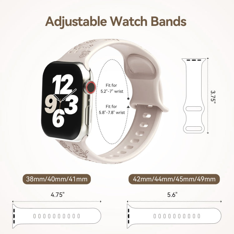 For Apple Watch Series 2 42mm Butterfly Flower Embossed Silicone Watch Band(Starlight) - Watch Bands by PMC TechLife | Online Shopping South Africa | PMC TechLife