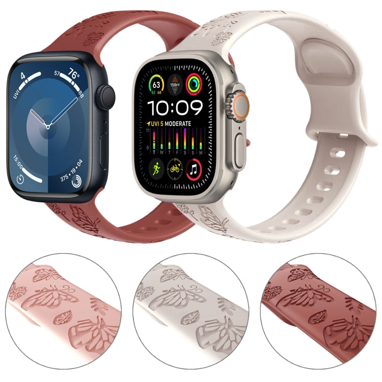 For Apple Watch 38mm Butterfly Flower Embossed Silicone Watch Band(Starlight) - Watch Bands by PMC TechLife | Online Shopping South Africa | PMC TechLife