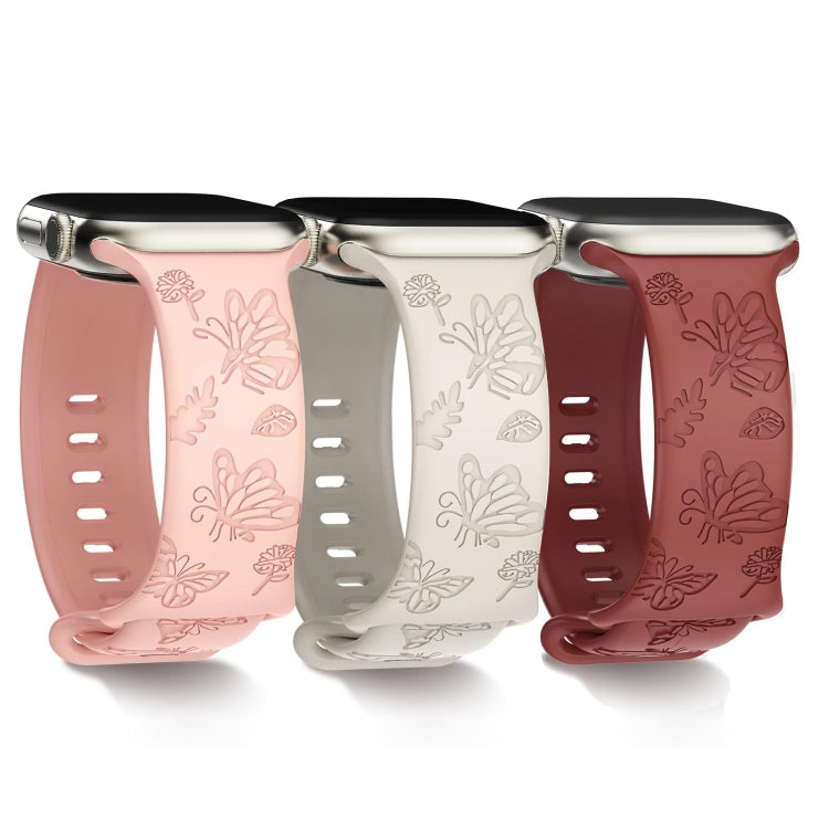 For Apple Watch Series 4 40mm Butterfly Flower Embossed Silicone Watch Band(Brick Red) - Watch Bands by PMC TechLife | Online Shopping South Africa | PMC TechLife