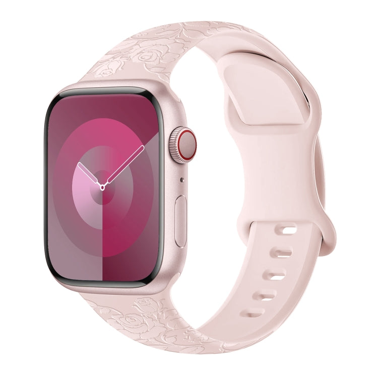 For Apple Watch Series 9 45mm Rose Embossed Silicone Watch Band(Pink) - Watch Bands by PMC TechLife | Online Shopping South Africa | PMC TechLife