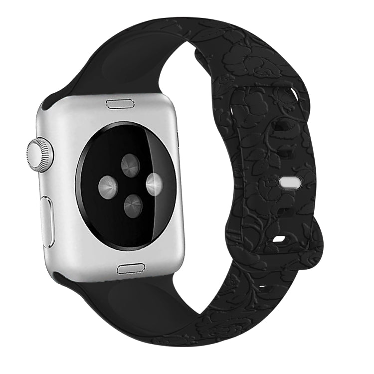 For Apple Watch Series 7 41mm Rose Embossed Silicone Watch Band(Black) - Watch Bands by PMC TechLife | Online Shopping South Africa | PMC TechLife