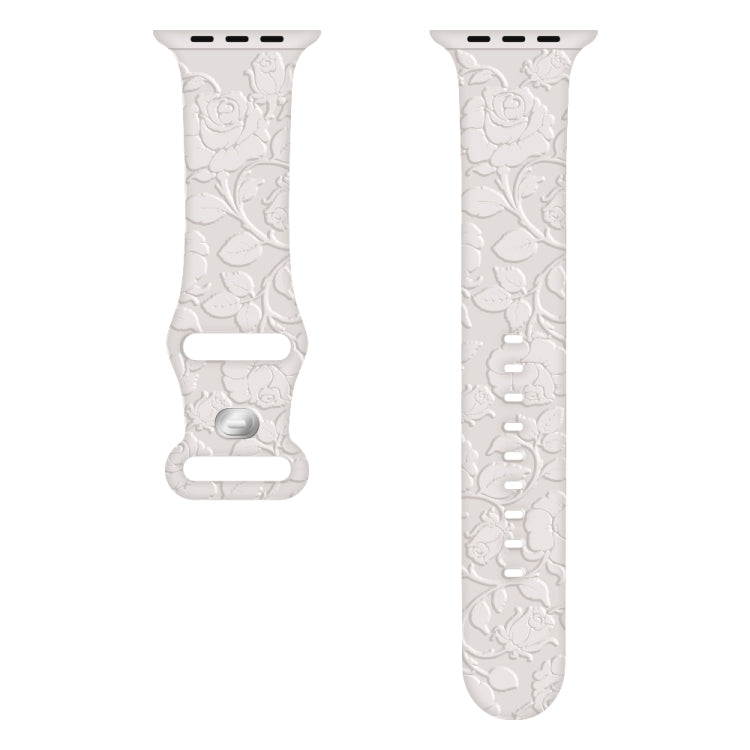 For Apple Watch Series 6 40mm Rose Embossed Silicone Watch Band(Starlight) - Watch Bands by PMC TechLife | Online Shopping South Africa | PMC TechLife