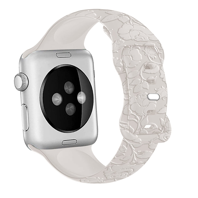 For Apple Watch Series 6 40mm Rose Embossed Silicone Watch Band(Starlight) - Watch Bands by PMC TechLife | Online Shopping South Africa | PMC TechLife