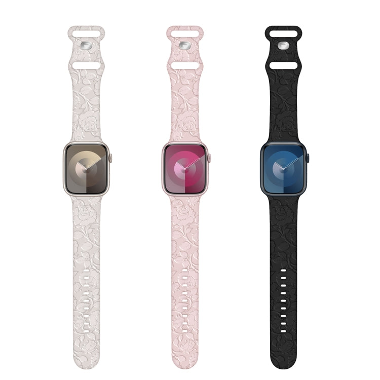 For Apple Watch Series 6 40mm Rose Embossed Silicone Watch Band(Black) - Watch Bands by PMC TechLife | Online Shopping South Africa | PMC TechLife