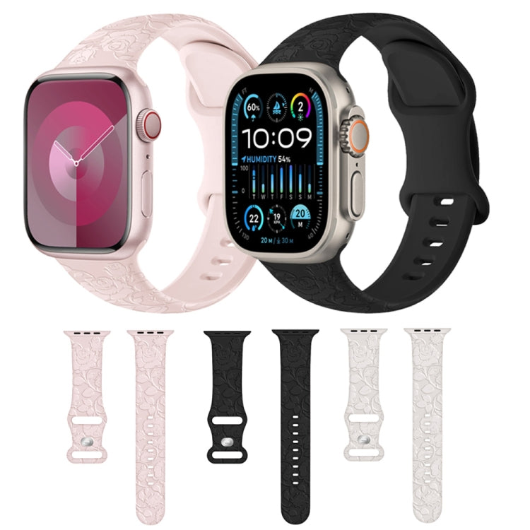 For Apple Watch Series 4 44mm Rose Embossed Silicone Watch Band(Starlight) - Watch Bands by PMC TechLife | Online Shopping South Africa | PMC TechLife