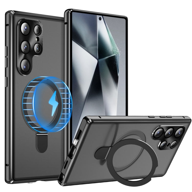 For Samsung Galaxy S24 Ultra 5G MagSafe Magnetic HD Frosted Tempered Glass Holder Phone Case(Black) - Galaxy S24 Ultra 5G Cases by PMC TechLife | Online Shopping South Africa | PMC TechLife