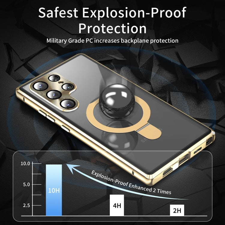 For Samsung Galaxy S24 Ultra 5G MagSafe Magnetic HD Frosted Tempered Glass Holder Phone Case(Gold) - Galaxy S24 Ultra 5G Cases by PMC TechLife | Online Shopping South Africa | PMC TechLife