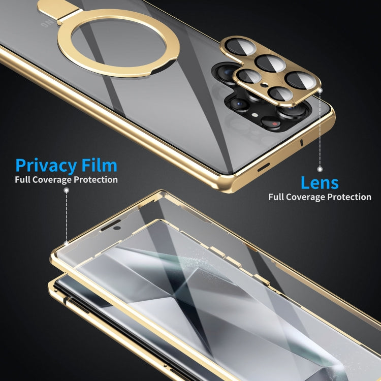 For Samsung Galaxy S24 Ultra 5G MagSafe Magnetic HD Frosted Tempered Glass Holder Phone Case(Gold) - Galaxy S24 Ultra 5G Cases by PMC TechLife | Online Shopping South Africa | PMC TechLife