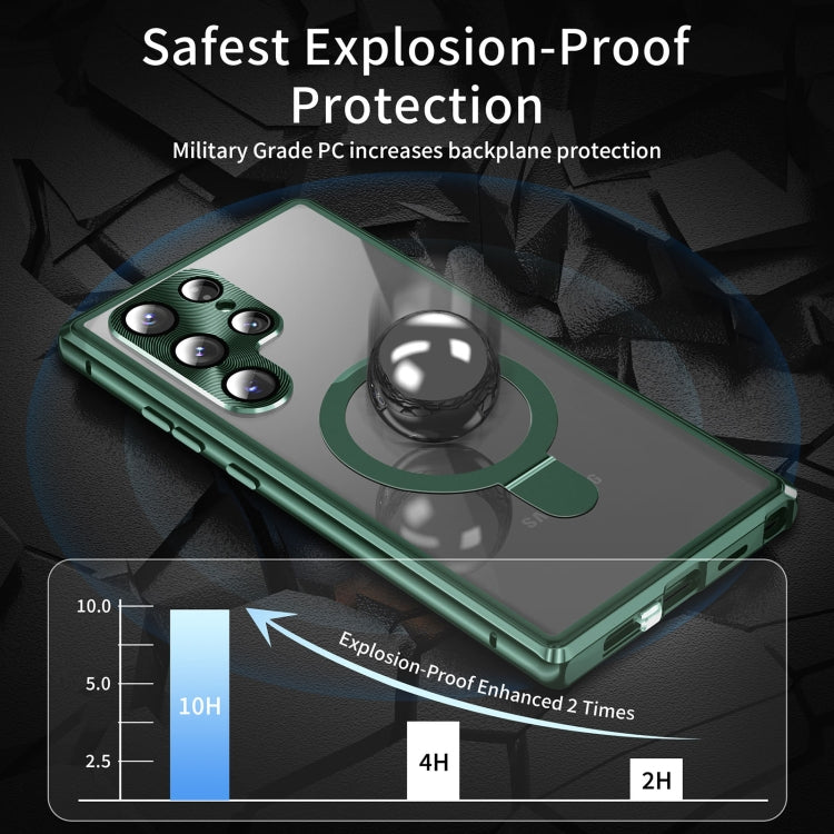 For Samsung Galaxy S24 Ultra 5G MagSafe Magnetic HD Frosted Tempered Glass Holder Phone Case(Green) - Galaxy S24 Ultra 5G Cases by PMC TechLife | Online Shopping South Africa | PMC TechLife