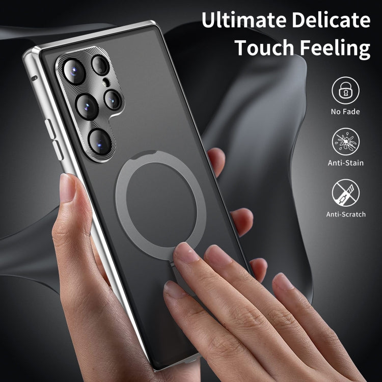 For Samsung Galaxy S24 Ultra 5G MagSafe Magnetic HD Frosted Tempered Glass Holder Phone Case(Silver) - Galaxy S24 Ultra 5G Cases by PMC TechLife | Online Shopping South Africa | PMC TechLife