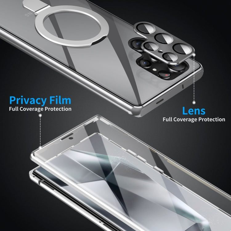 For Samsung Galaxy S24 Ultra 5G MagSafe Magnetic HD Frosted Tempered Glass Holder Phone Case(Silver) - Galaxy S24 Ultra 5G Cases by PMC TechLife | Online Shopping South Africa | PMC TechLife