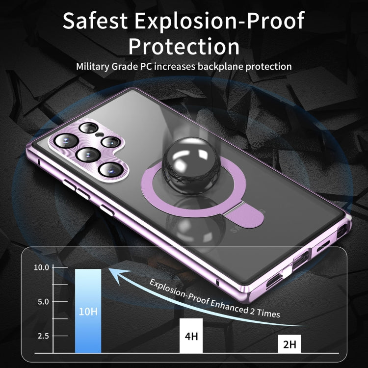 For Samsung Galaxy S24 Ultra 5G MagSafe Magnetic HD Frosted Tempered Glass Holder Phone Case(Purple) - Galaxy S24 Ultra 5G Cases by PMC TechLife | Online Shopping South Africa | PMC TechLife