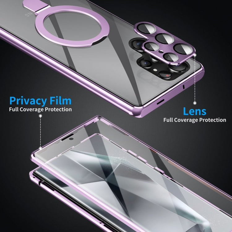 For Samsung Galaxy S24 Ultra 5G MagSafe Magnetic HD Frosted Tempered Glass Holder Phone Case(Purple) - Galaxy S24 Ultra 5G Cases by PMC TechLife | Online Shopping South Africa | PMC TechLife