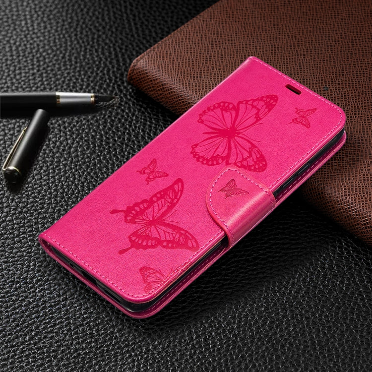 For Xiaomi Redmi 9C Two Butterflies Embossing Pattern Horizontal Flip Leather Case with Holder & Card Slot & Wallet & Lanyard(Rose Red) - free shipping - PMC TechLife - Order now!