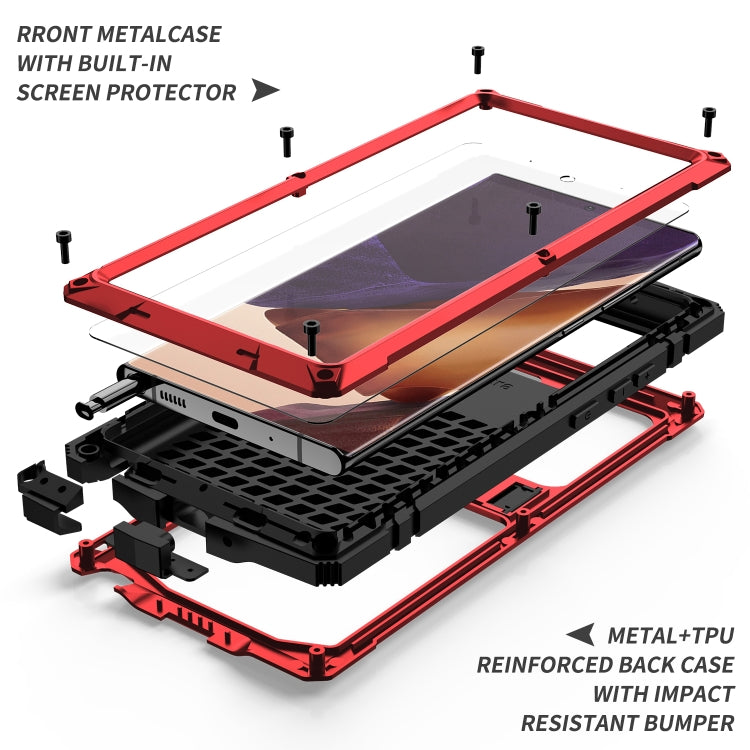 For Samsung Galaxy Note 20 Ultra R-JUST Shockproof Waterproof Dust-proof Metal + Silicone Protective Case with Holder(Red) - Galaxy Note20 Cases by R-JUST | Online Shopping South Africa | PMC TechLife | Buy Now Pay Later Mobicred