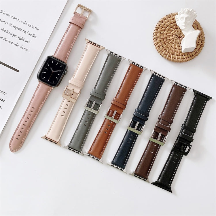 For Apple Watch Series 9&8&7 41mm / SE 3&SE 2&6&SE&5&4 40mm / 3&2&1 38mm V Tail Style Stitching Leather Watch Band(Grey) - Watch Bands by PMC TechLife | Online Shopping South Africa | PMC TechLife | Buy Now Pay Later Mobicred