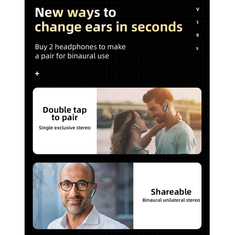 V19S Bluetooth 5.0 Business Style Fingerprint Touch Bluetooth Earphone(Pink) - Bluetooth Earphone by PMC TechLife | Online Shopping South Africa | PMC TechLife