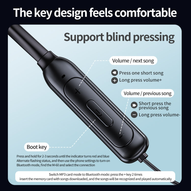 M60 8D Surround Sound Wireless Neck-mounted 5.1 Bluetooth Earphone Support TF Card MP3 Mode(Red) - Neck-mounted Earphone by PMC TechLife | Online Shopping South Africa | PMC TechLife