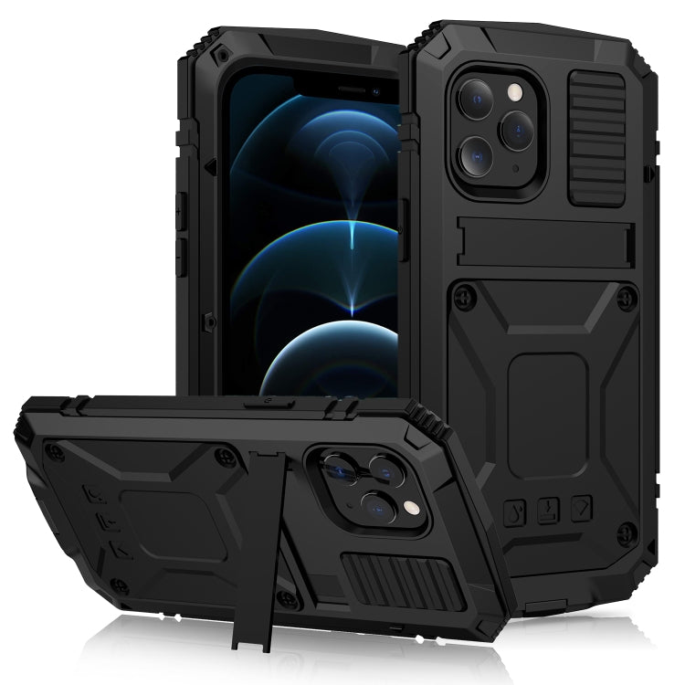 For iPhone 12 Pro Max R-JUST Shockproof Waterproof Dust-proof Metal + Silicone Protective Case with Holder(Black) - free shipping - PMC TechLife - Order now!