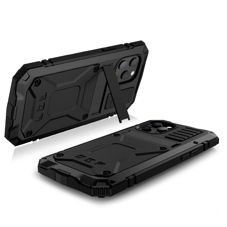 For iPhone 12 Pro Max R-JUST Shockproof Waterproof Dust-proof Metal + Silicone Protective Case with Holder(Black) - free shipping - PMC TechLife - Order now!