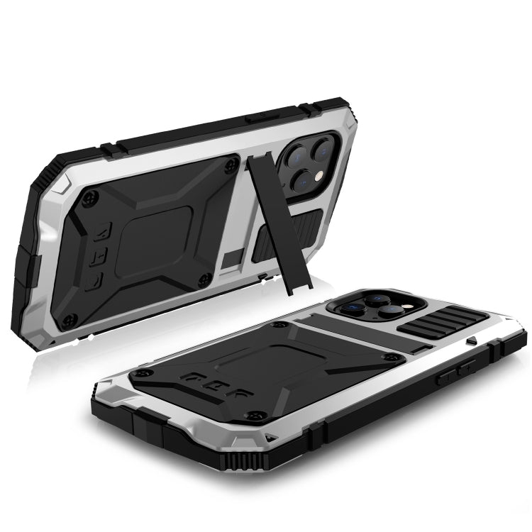 For iPhone 12 / 12 Pro R-JUST Shockproof Waterproof Dust-proof Metal + Silicone Protective Case with Holder(Silver) - free shipping - PMC TechLife - Order now!