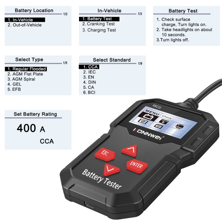 KONNWEI KW210 Car Battery Test Battery Capacity Resistance Battery Detector - Code Readers & Scan Tools by KONNWEI | Online Shopping South Africa | PMC TechLife | Buy Now Pay Later Mobicred