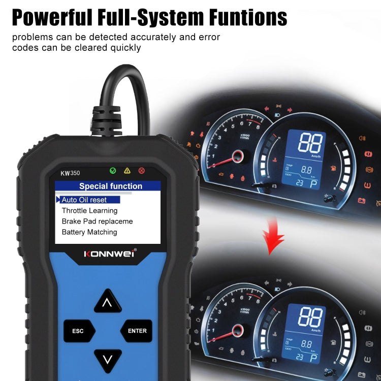 KONNWEI KW350 OBDII 12V Car Diagnostics Detector Scanner with 2 inch Black And White Display Screen V007 for Audi / Volkswagen - free shipping - PMC TechLife - Order now!