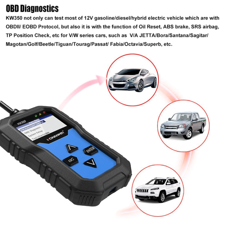 KONNWEI KW350 OBDII 12V Car Diagnostics Detector Scanner with 2 inch Black And White Display Screen V007 for Audi / Volkswagen - free shipping - PMC TechLife - Order now!