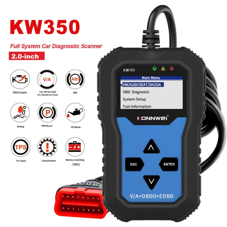 KONNWEI KW350 OBDII 12V Car Diagnostics Detector Scanner with 2 inch Black And White Display Screen V007 for Audi / Volkswagen - free shipping - PMC TechLife - Order now!