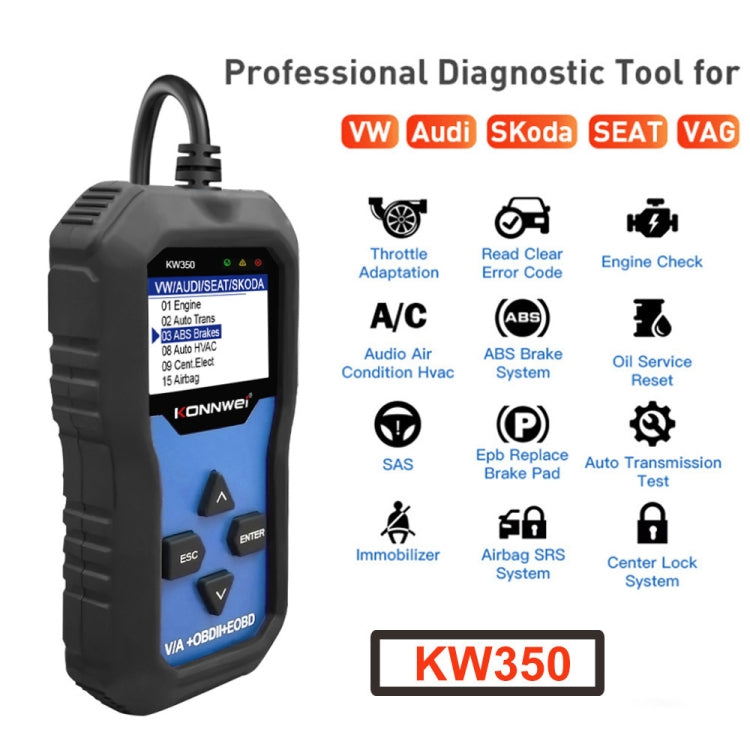 KONNWEI KW350 OBDII 12V Car Diagnostics Detector Scanner with 2 inch Black And White Display Screen V007 for Audi / Volkswagen - free shipping - PMC TechLife - Order now!
