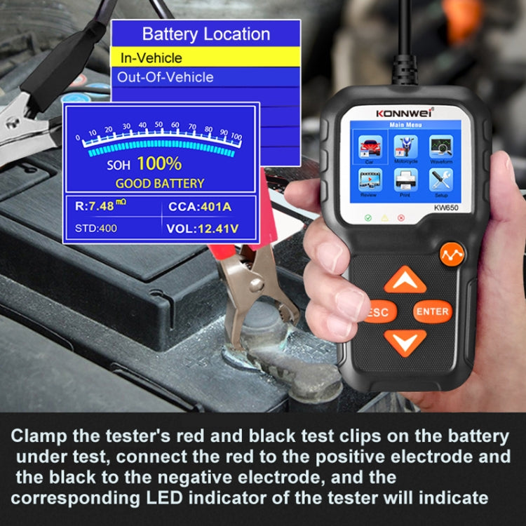 KONNWEI KW650 6V- 12V Car Motorcycle Battery Lawn Mower Detector with 2.4 inch Color Display & Waveform Graph - free shipping - PMC TechLife - Order now!