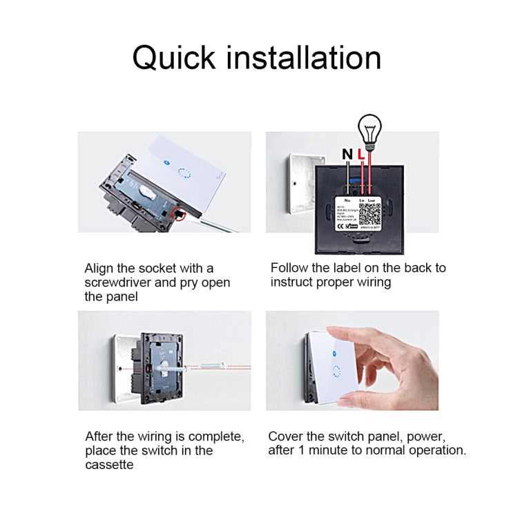 Sonoff  Touch 120mm 1 Gang Tempered Glass Panel Wall Switch Smart Home Light Touch Switch, Compatible with Alexa and Google Home, AC 90V-250V 400W 2A - Smart Socket by PMC TechLife | Online Shopping South Africa | PMC TechLife